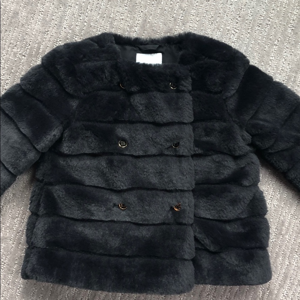 Janie and Jack Faux Fur Coat, Black, 2T
